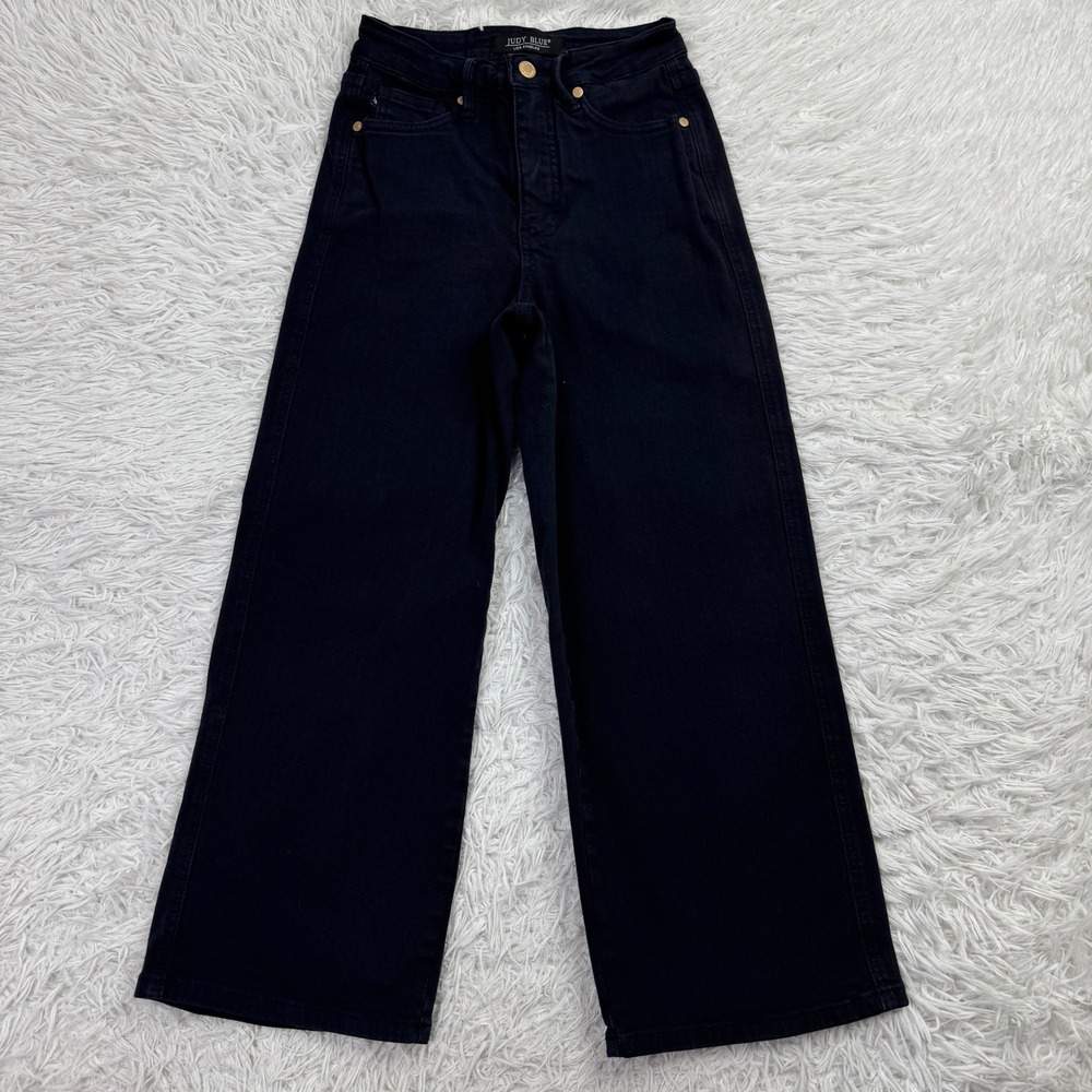 Judy Blue Pants Womens 0/24 Navy Blue Dyed High Waist Wide Leg Crop Denim Jeans
